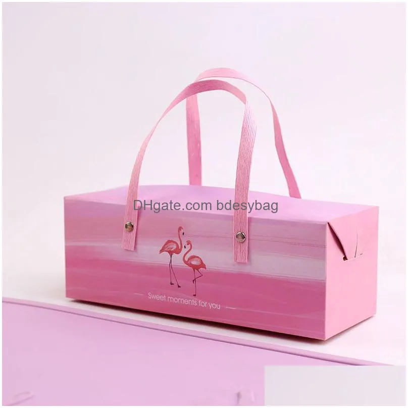 Gift Wrap New Arrival Pink Sweet Flamingo Portable Cake Boxes Towel Rolling Packaging Wedding Party Gift Supplies Factory Wholesale Dr Dhzdz