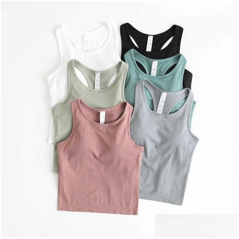Yoga Women Racerback Tank Tops Fitness Sleeveless Cami Sports Shirts Slim Ribbed Running Gym Vest Built In Bra Top Blouses Drop Deliv Dhhfw