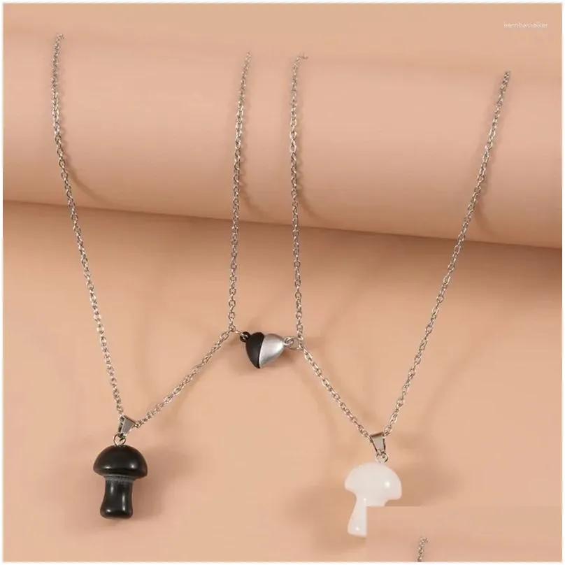 Pendant Necklaces European American Black White Mushroom Yin And Yang