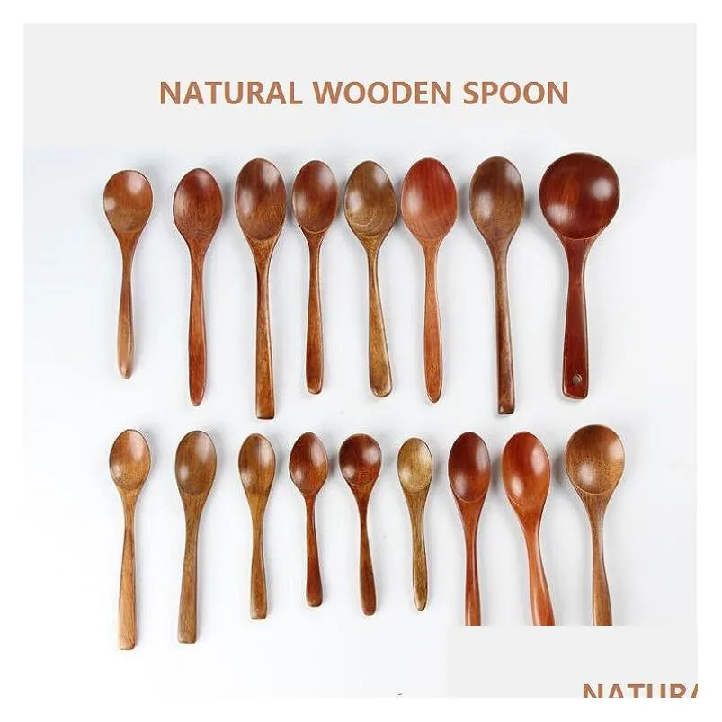 eco-friendly natural wooden spoon teaspoon tableware milk honey spoon soups coffee tea scoop kitchen baby dinnerware