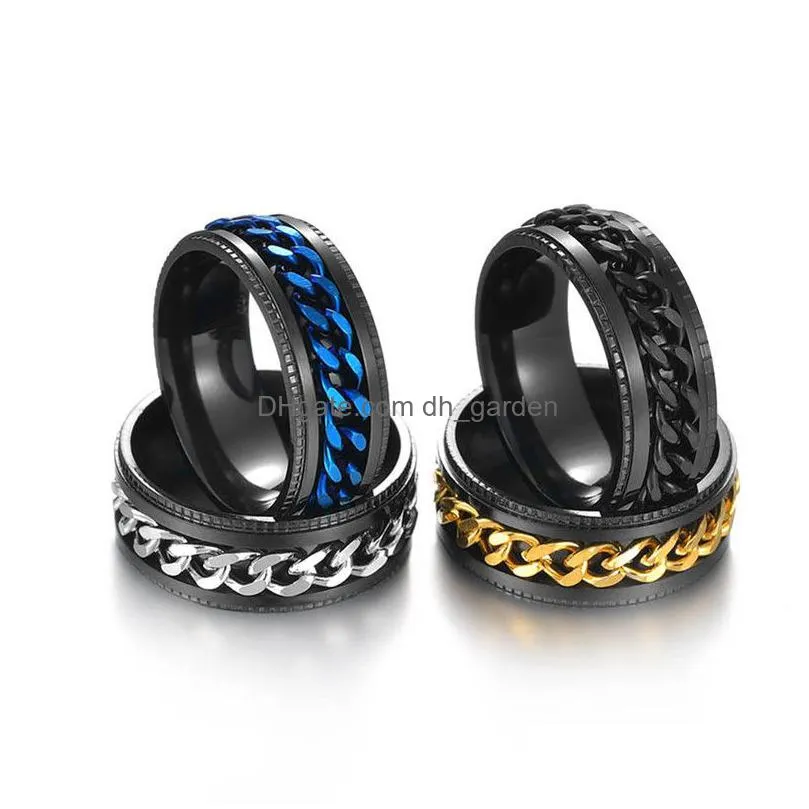 Band Rings Update Stainless Steel Spin Rotate Chain Rings Band Relieve Pressure Gold Chains Mens Ring Hip Hop Jewelry Drop Dhgarden Dhslu