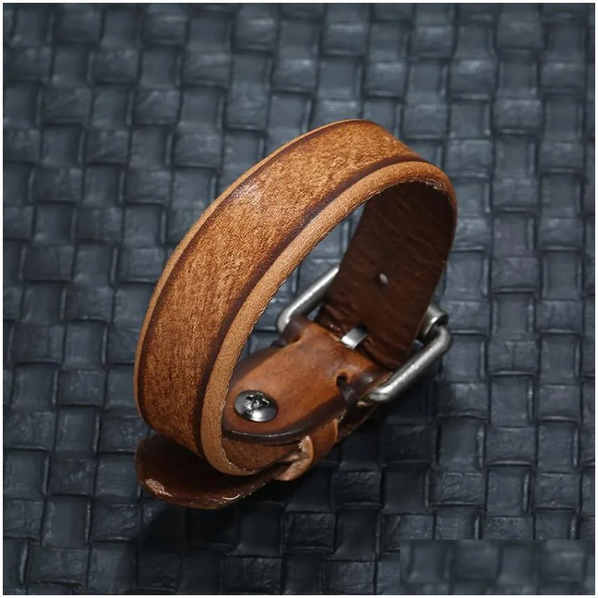 Jewelry Cattlee Leather Pin Buckle Belt Bangle Cuff Adjustable Bracelet Wristand For Men Women Fashion Jewelry Drop Delivery Baby, Kid Dhg6O