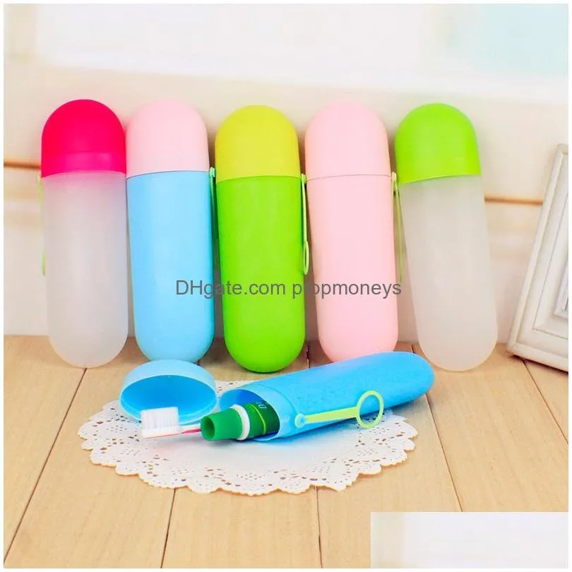 Cups, Dishes & Utensils Solid Colors Portable Travel Tootaste Toothbrush Holder Cap Case Household Storage Cup Outdoor Bothroom Access Dhvdi