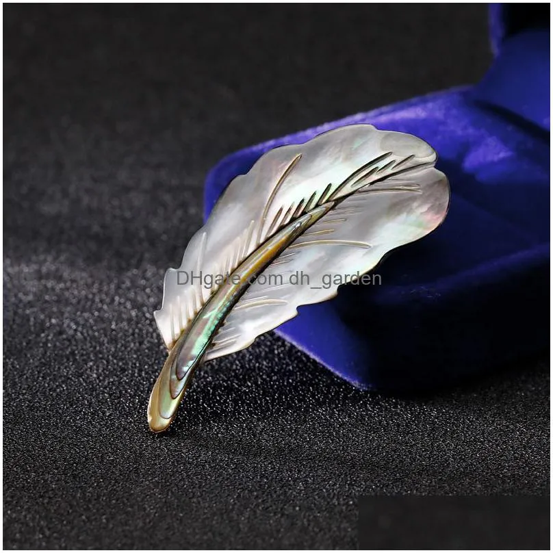 Pins, Brooches Fashion Natural Shell Feather Brooch Shape Cor Brooches For Women Jewelry Gift Will And Sandy New Drop Delive Dhgarden Dhk29