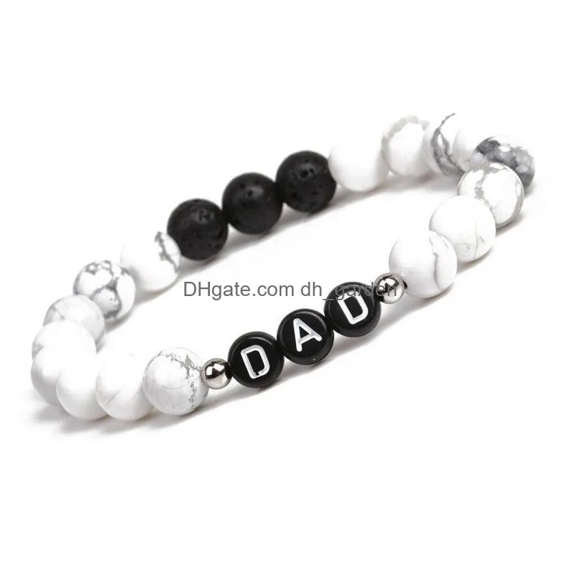 Chain Howlite Lava Stone Bracelet English Alphabet Letter Dad Elastic Beaded For Father Drop Delivery Jewelry Bracelets Dhgarden Dhmv1