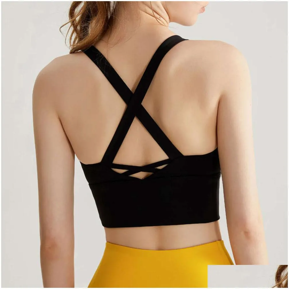 Lu Align Bra Yoga Woman Womens Lightweight High Impact Backless Sports Crop Tops Cross Straps Elastic Push Up Shockproof Workout Drop Dhs3H