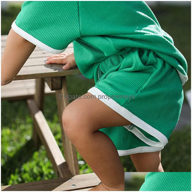 Clothing Sets Summer Baby Boys Girls Soft Short Ribbed Clothing Sets Short-Sleeved Shorts Pants Cotton 5 Solid Colors Two Pieces Plain Dh9Vi
