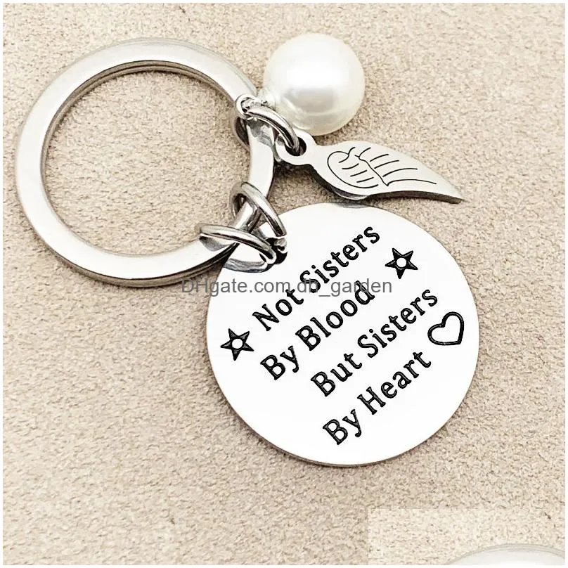 Key Rings Stainless Steel Key Rings Wing Charm Letter Not Sister Keychains For Best Friend Fashion Jewelry Gift Drop Deliver Dhgarden Dhata