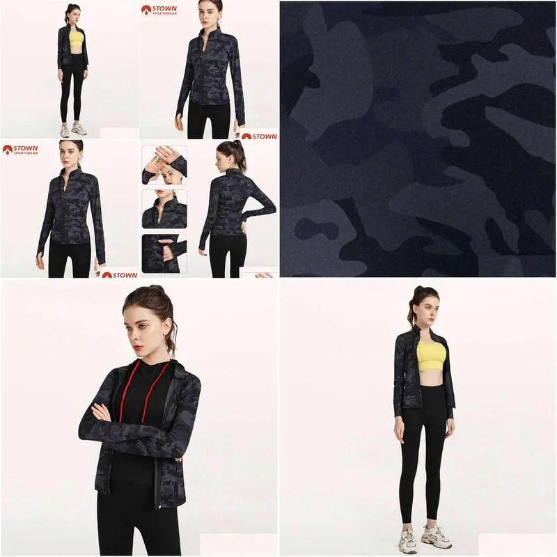 Lu Align Hoodies Yoga Camo Sports With Thumb Hole Gym Fitness Sportswear Running Top Long Sleeved Outerwear Camouflage Bomber Jacket Dh14A