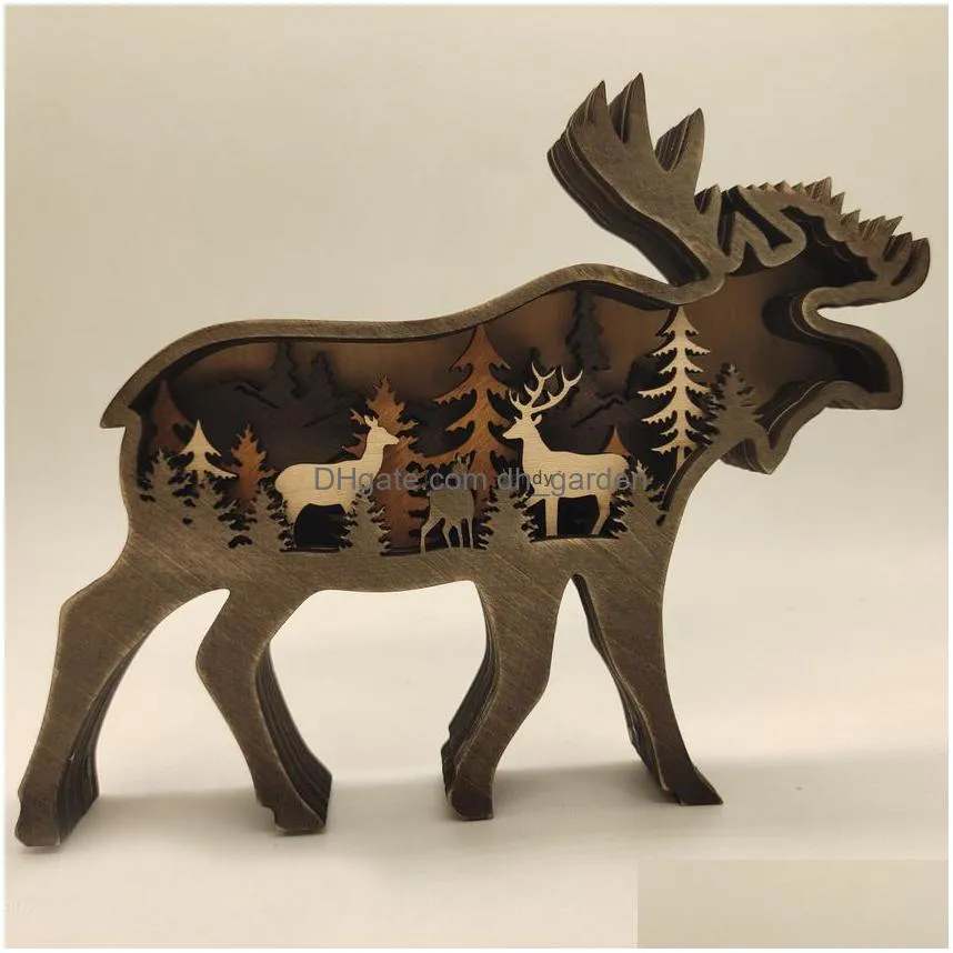 Other Home Decor Update Bear Christams Deer Craft 3D Laser Cut Wood Home Decor Gift Art Crafts Toy Wild Forest Animal Table Dhgarden Dhxt1