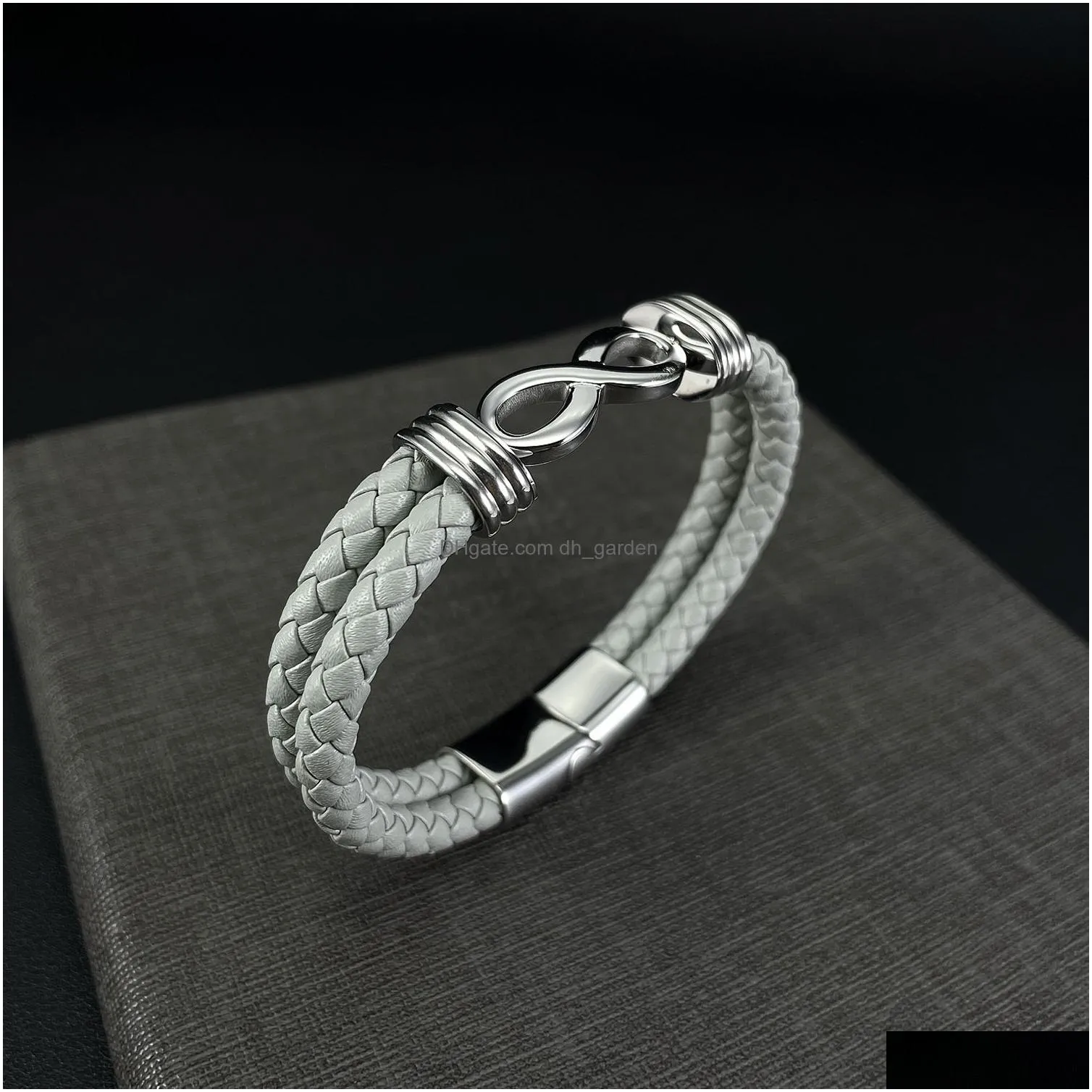 Chain Fashion Punk Double-Layer Leather Bracelet Infinite Stainless Steel Magnetic Clasp Bracelets Charm Women Men Gift Dro Dhgarden Dhcud