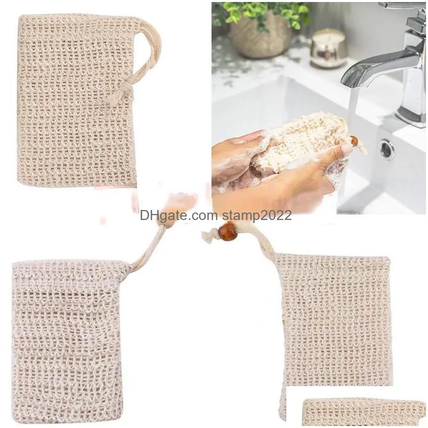 fast delivery exfoliating mesh bags pouch for shower body massage scrubber natural organic ramie soap bag sisal saver moisturizing bath spa foaming