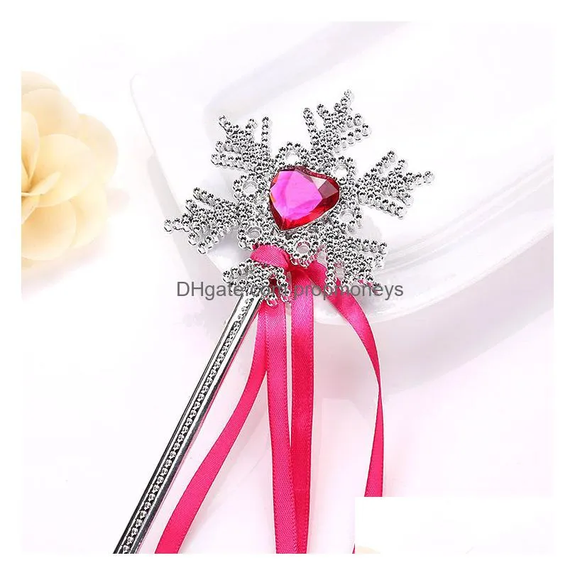 Cartoon Accessories Princess Snowflake Ribbons Magic Wand Sticks Baby Girls Fairy Cartoon Rhinestones Gem Party Props Decoration Drop Dhdik