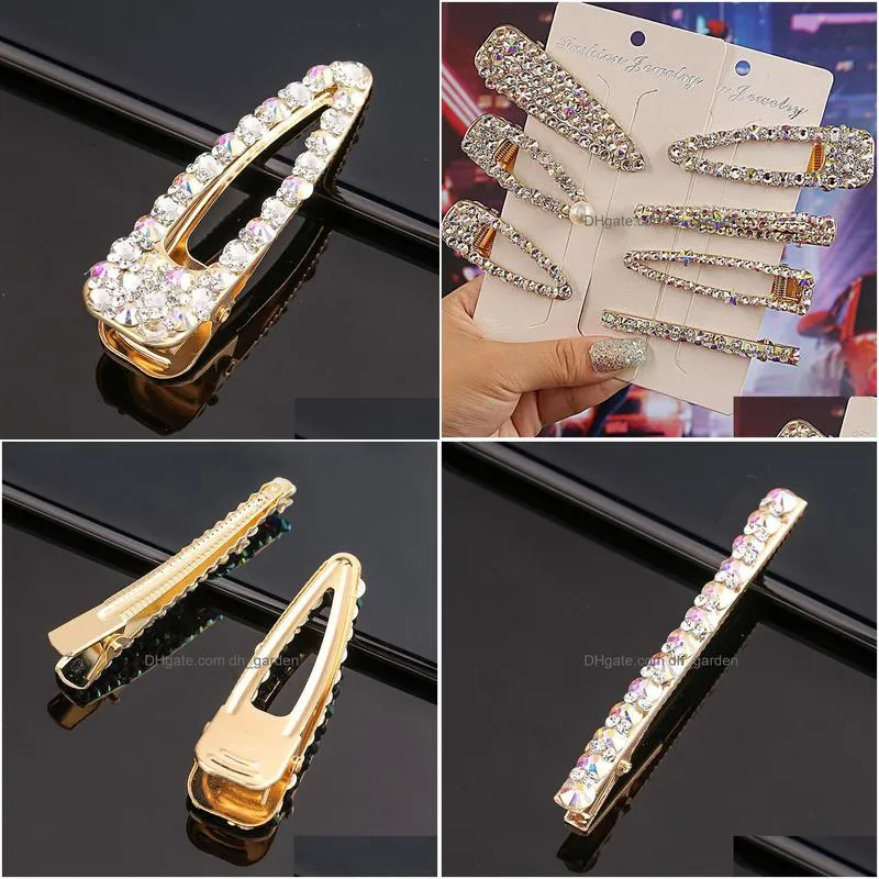 Hair Clips & Barrettes Simple Crystal Bobby Pins Clip Gold Bling Hair Clips Barrettes For Women Girls Fashion Jewelry Will Dhgarden Dhzex