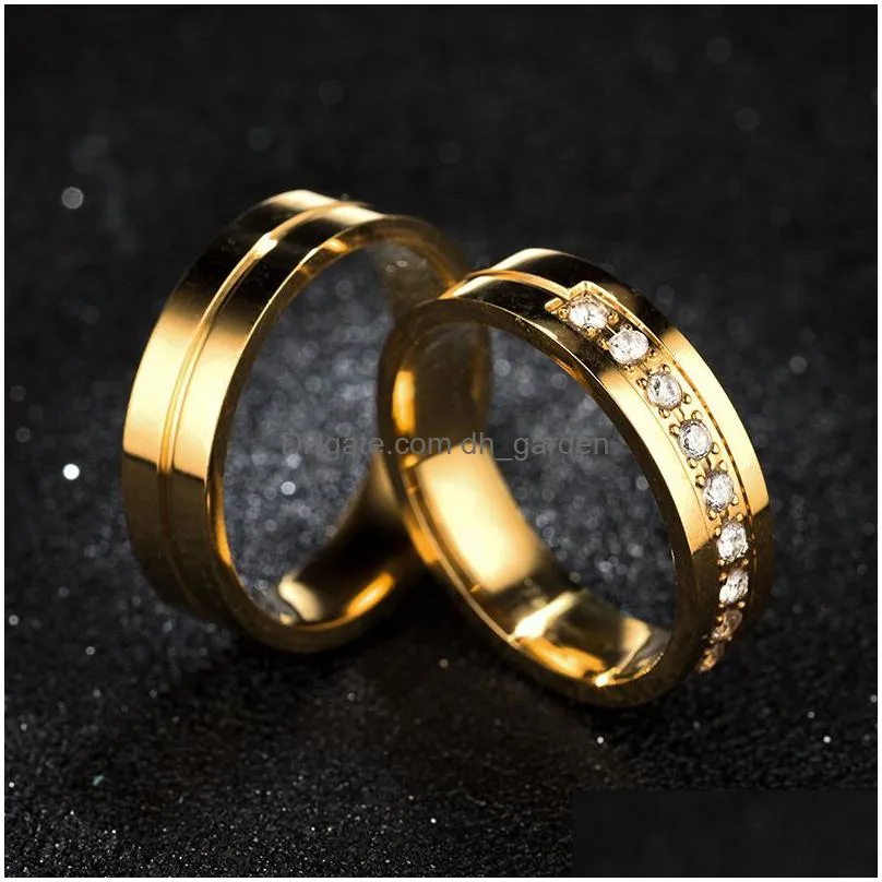 With Side Stones Update Gold Couple Diamond Stone Wedding Ring Bands For Women Men Love Stainless Steel Engagement Cz Promi Dhgarden Dhzbf