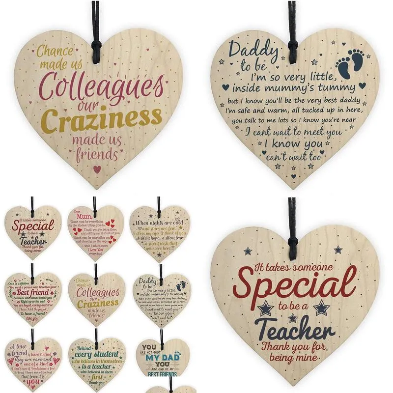 Christmas Decorations 9 Styles Wooden Hanging Heart Plaque Cute Valentines Day Gift Sign Wedding Party Tree Ornament Pendant Drop Del Dh9Lh