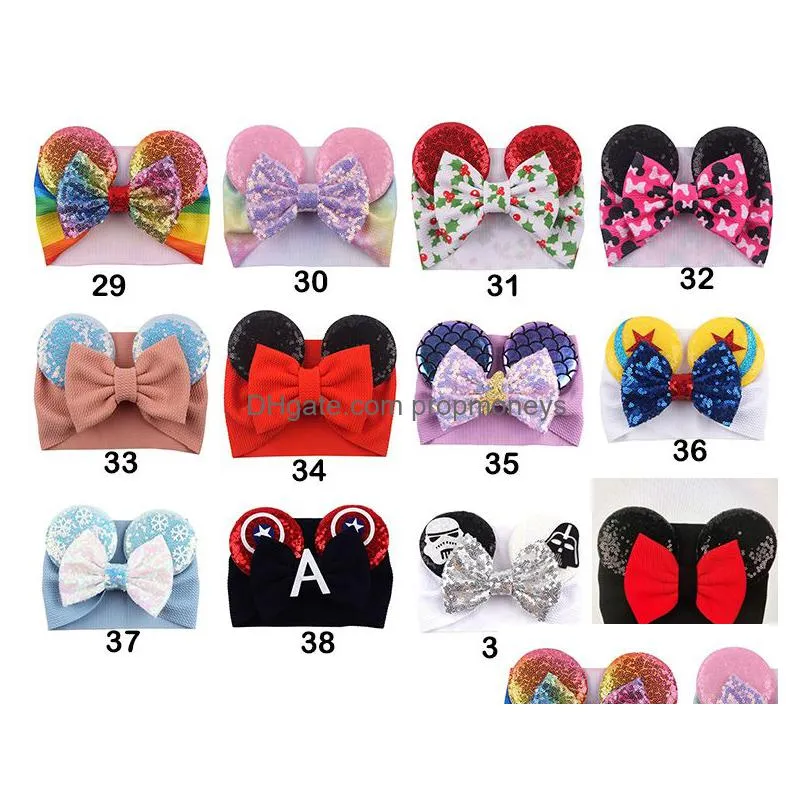 Hair Accessories 40 Designs Christmas Cartoon Mouse Ears Headband Sequins Bow Headwrap Elastic Bowknot Hairbands Hair Bows Baby Wide H Dhzqs