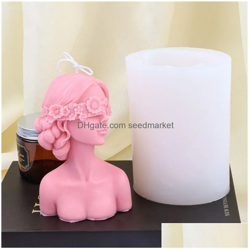 party candle mold 3d candle silicone molds closed eyes girl diy candles plaster soap craft making tool home decoration mould