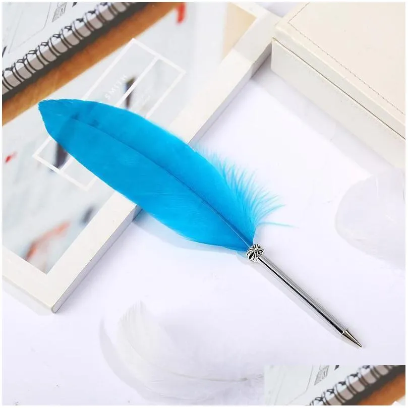 feather pen office signature ballpoint pens black blue ink christmas gift wedding advertising art rra68