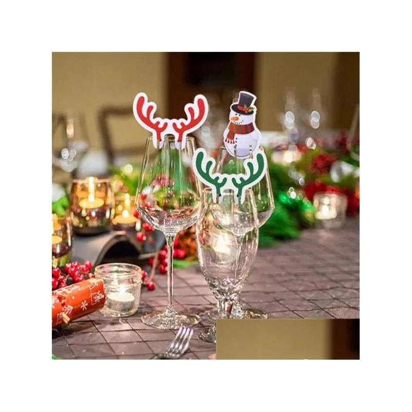 10pcs/set christmas cup card christmas decorations for home 2023 santa hat wine glass decor ornaments navidad noel year 2024