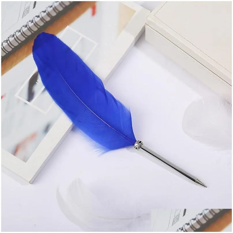 feather pen office signature ballpoint pens black blue ink christmas gift wedding advertising art rra68