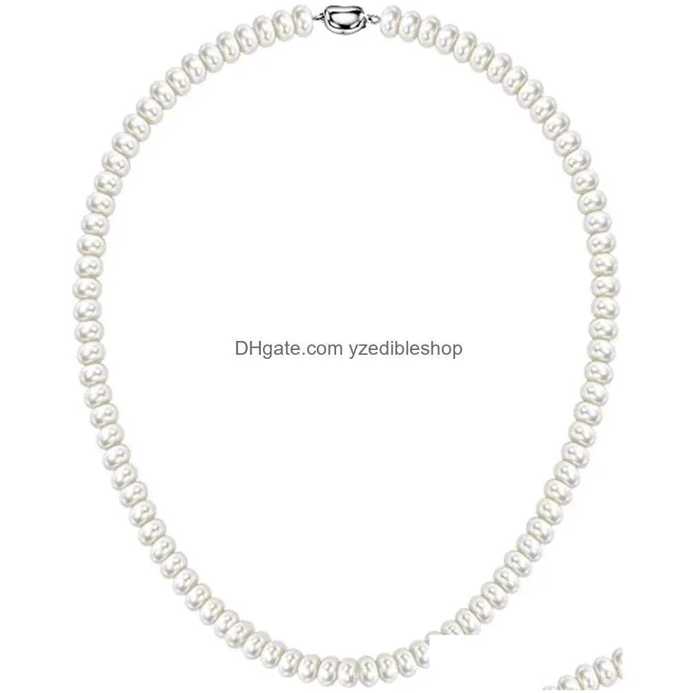 dainashi white 7 10mm freshwater cultured pearl strands necklace sterling silver fine jewelry for women birthday gift 220722