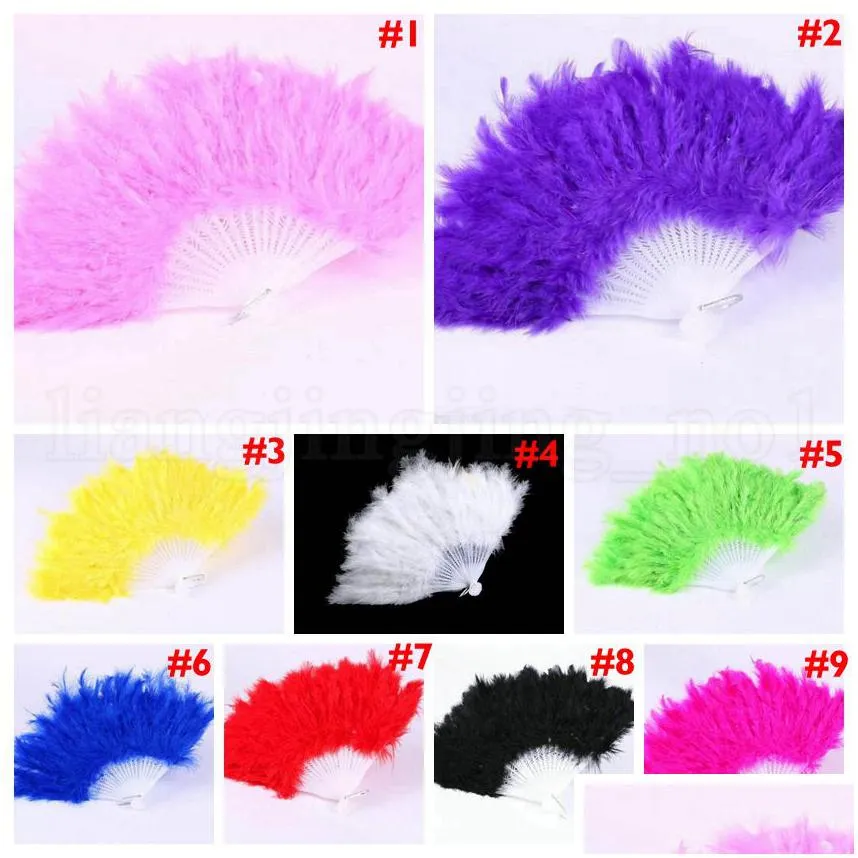folding feather fan 9 colors hand held vintage chinese style dance wedding craft fans party favor ooa7111-1