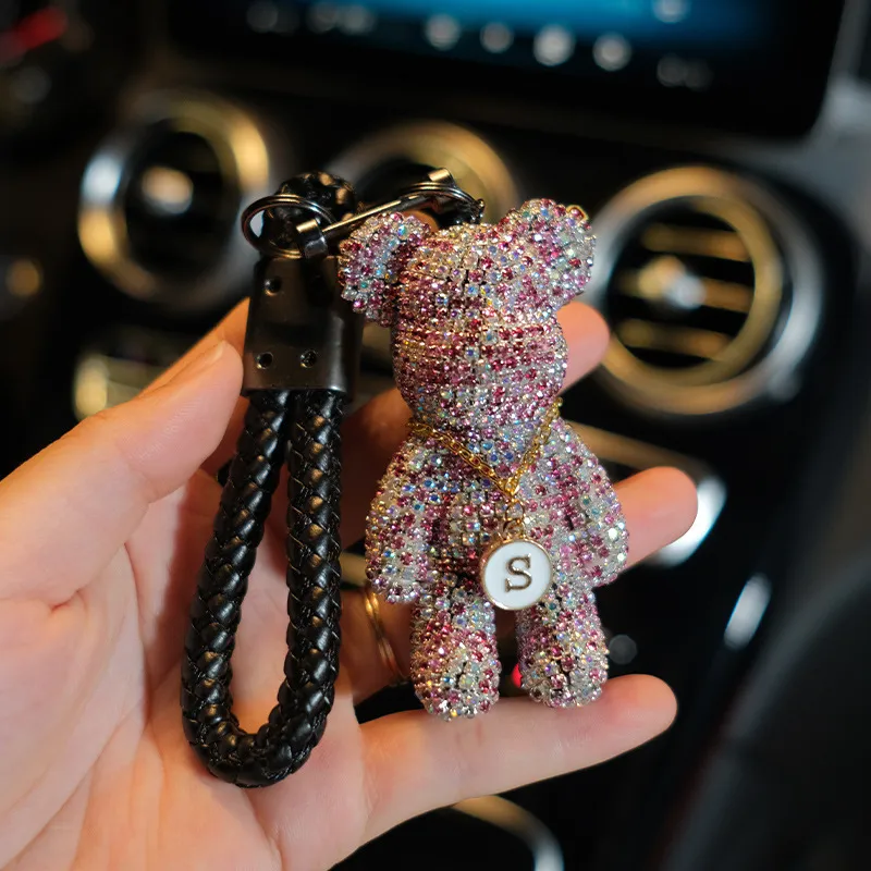 keychain pendant violent bear diamond car pendant remote control chain ring ring lanyard personality pendant for men and women