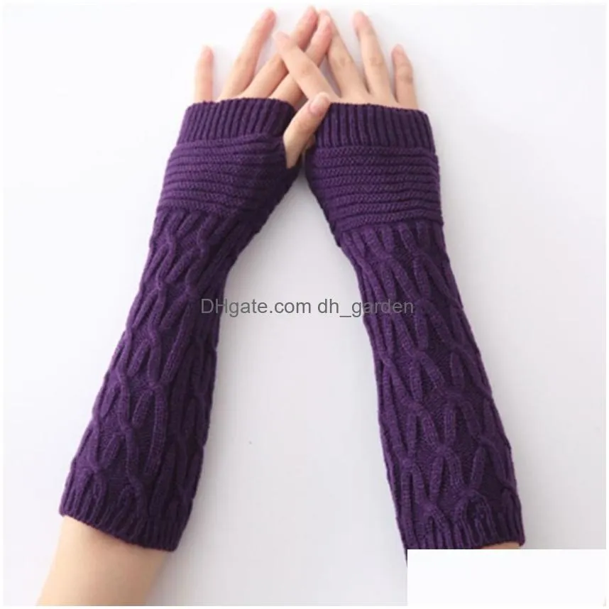 Fingerless Gloves Long Winter Warm Gloves Cuff Knitted Half-Finger Arm Ers Fingerless Mittens Wrist Sleeves Warmers For Wome Dhgarden Dhs4Z