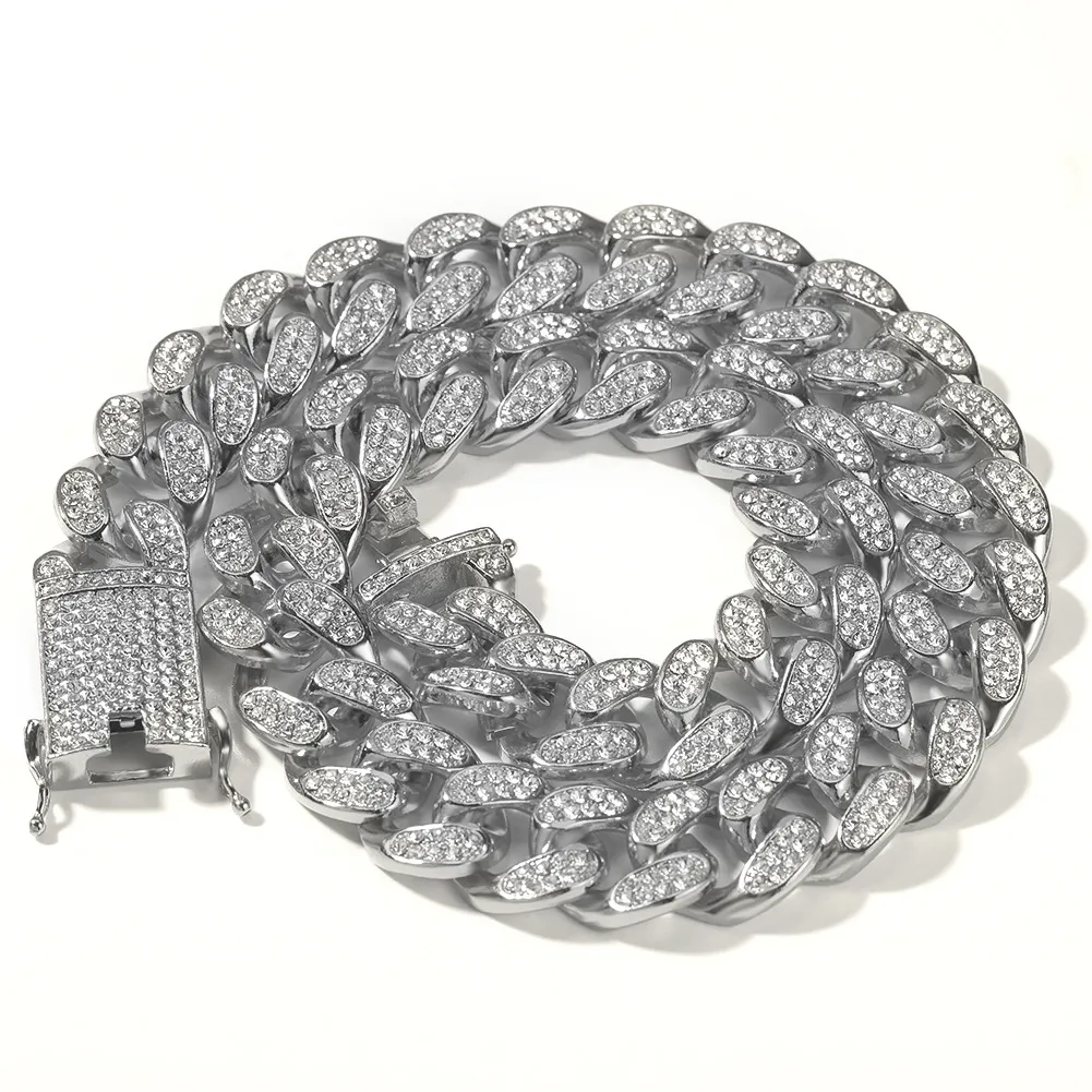 Hip hop 20mm wide full Diamond GRA moissanite diamond 18k gold sterling silver cuban link chain for men Hip Hop necklace