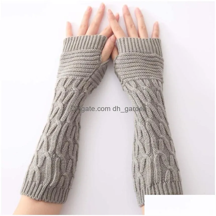 Fingerless Gloves Long Winter Warm Gloves Cuff Knitted Half-Finger Arm Ers Fingerless Mittens Wrist Sleeves Warmers For Wome Dhgarden Dhs4Z