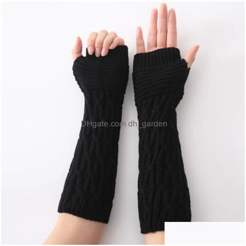 Fingerless Gloves Long Winter Warm Gloves Cuff Knitted Half-Finger Arm Ers Fingerless Mittens Wrist Sleeves Warmers For Wome Dhgarden Dhs4Z