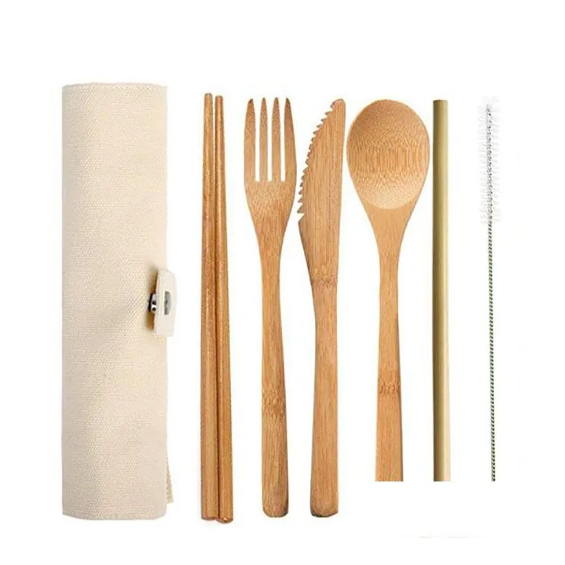  lift style bamboo cutlery set spoon knife fork reusable healthy travel disposable eco friendly biodegradable flatware with case