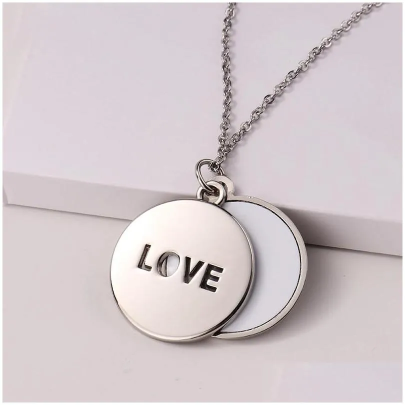 round lovers necklace favor sublimation blanks love carved clavicle chain diy heat transfer heart shaped hollow neck jewe rrb12312