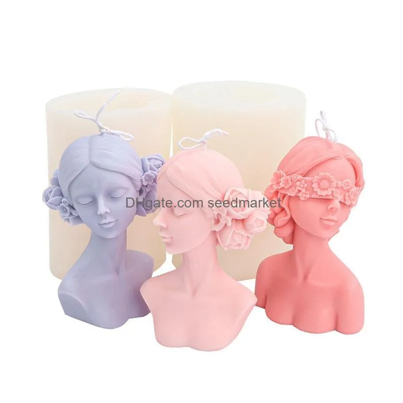 party candle mold 3d candle silicone molds closed eyes girl diy candles plaster soap craft making tool home decoration mould