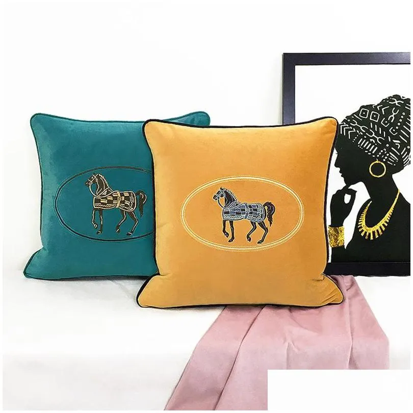 luxury living room sofa decorative pillow case embroidered horse cushion cover el bedroom bedside square throw pillowcases