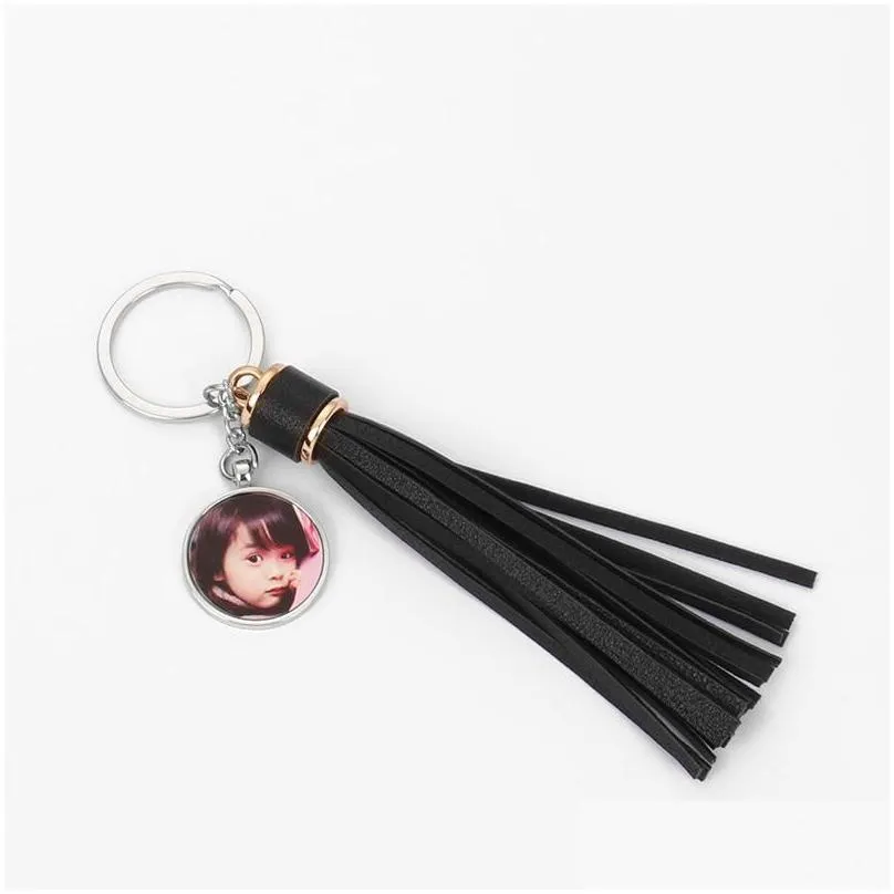 10pcs bag parts sublimation diy white blank metal keychain with tassel rre15094