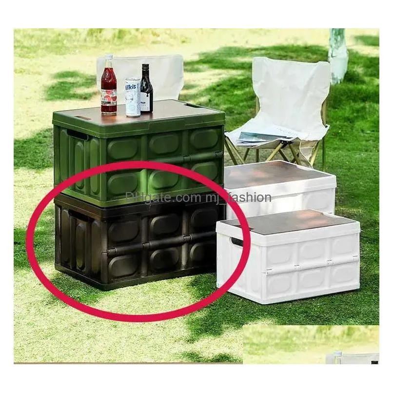 Camp Furniture Outdoor Cam Folding Tables With Wooden Lid Car Storage Box Food Organizer Container For Household Large Capacity Drop Dhluy