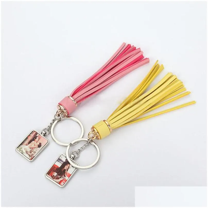 10pcs bag parts sublimation diy white blank metal keychain with tassel rre15094