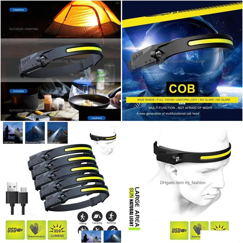 Headlamps 1-5Pcs Cob Led Headlamp Front Lamp Battery Usb Rechargeable For Fishing Cam Running Lantern Drop Delivery Dhecw