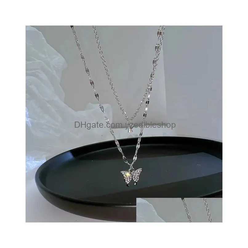 chokers 17km fashion butterfly heart zircon necklace for women girls silver color shiny love clavicle chain necklaces trend jewelry