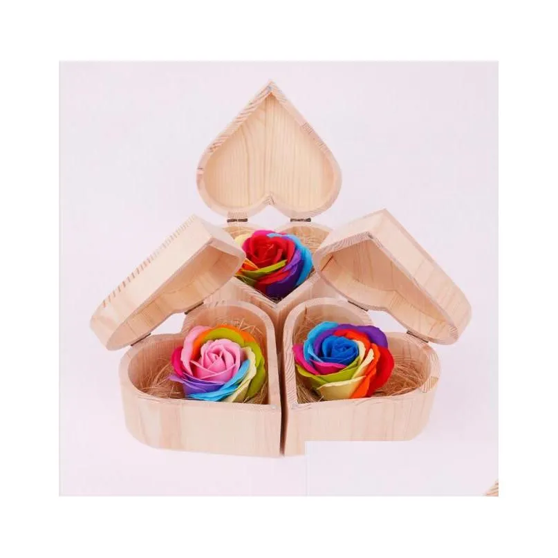 valentine soap flower with heart shape wooden box bouquet hand made rose flower soaps for valentine day wedding lover gifts gga3061