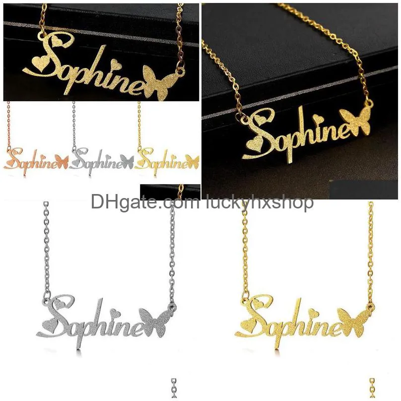 necklace personalized name with butterfly stainless steel gold plated birthday gifts