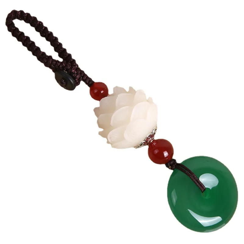 agate white jade safe button car key pendant carved bodhi lotus key chain mens and womens bag pendant couple