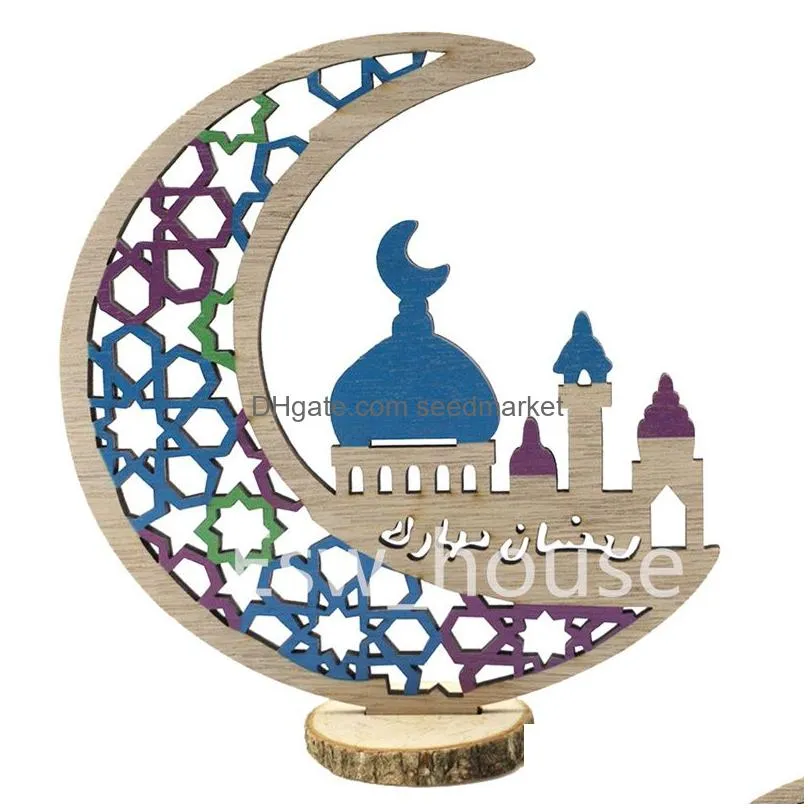 eid mubarak party wooden tabletop decoration ramadan moon ornament home office decor