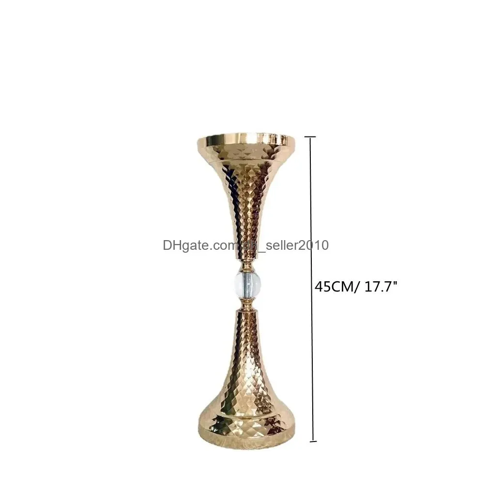 10pcs vase trumpet shape gold crystal wedding table centerpiece event road lead delicate flower vases for home decoration