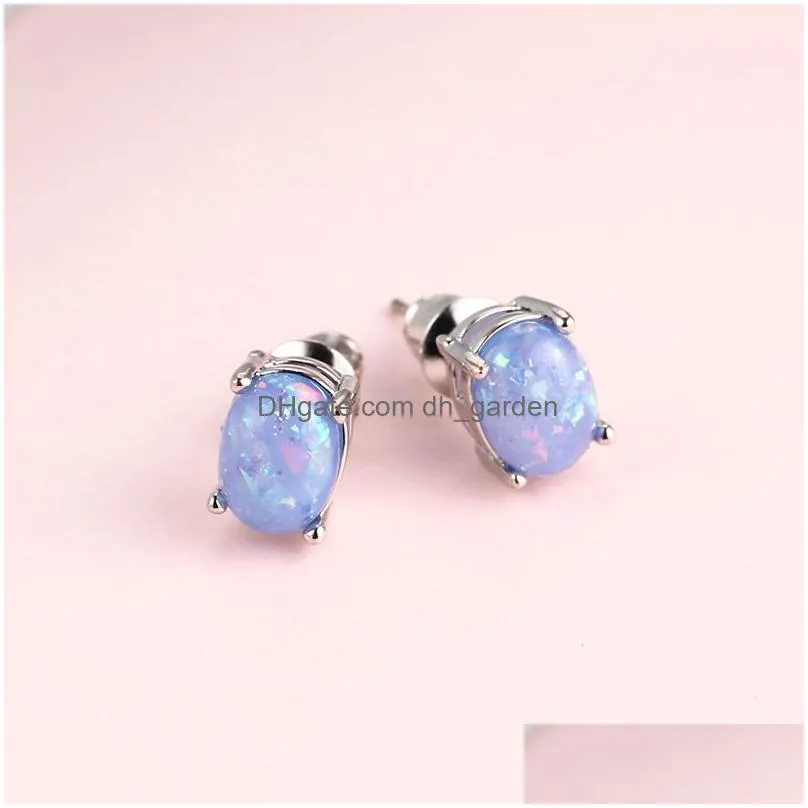 Stud Update Oval Opal Earrings Jewelry Sier Color Stud Ear Rings With Engagement Gifts For Ladies Wedding Drop Delivery Jewe Dhgarden Dht7R