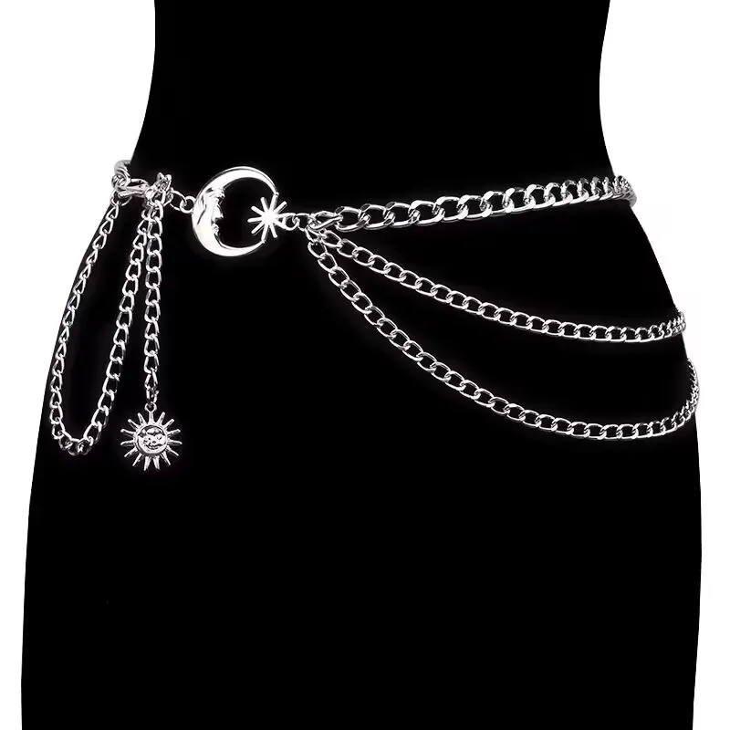 european and american accessories punk metal moon waist chain womens retro multi-layered fringe sunflower body chain accessories