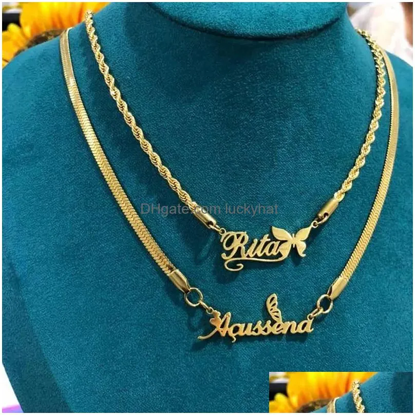 pendant necklaces customized name for women stainless steel twist chain heart butterfly nameplate snake friend gift 231005