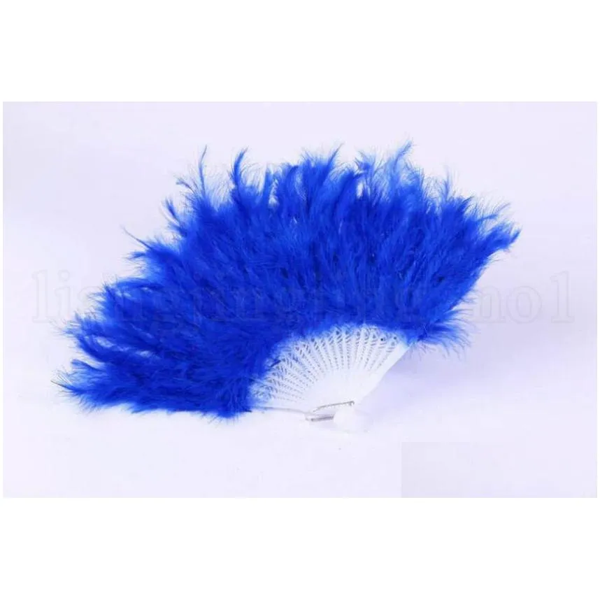 folding feather fan 9 colors hand held vintage chinese style dance wedding craft fans party favor ooa7111-1